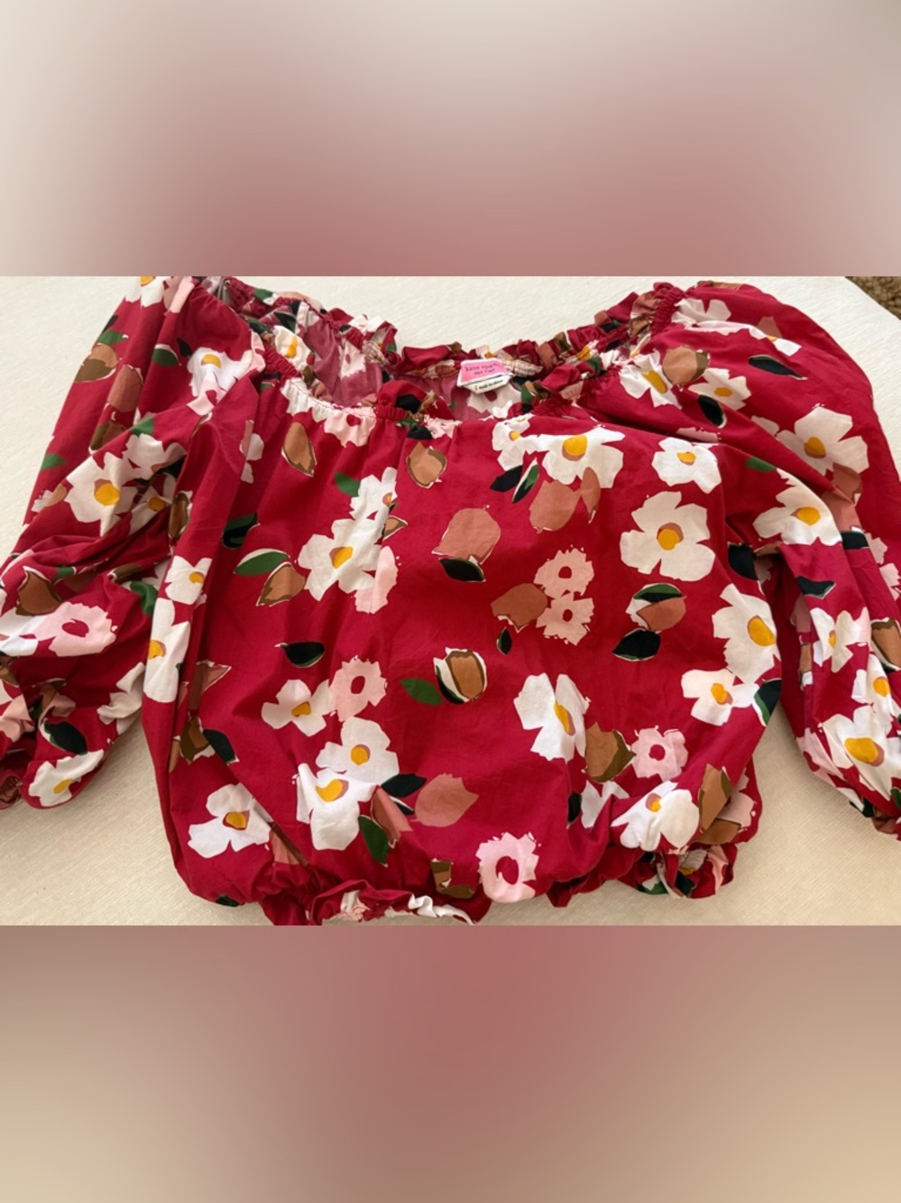 Kate Spade Floral Off-Shoulder Peasant Top in Red